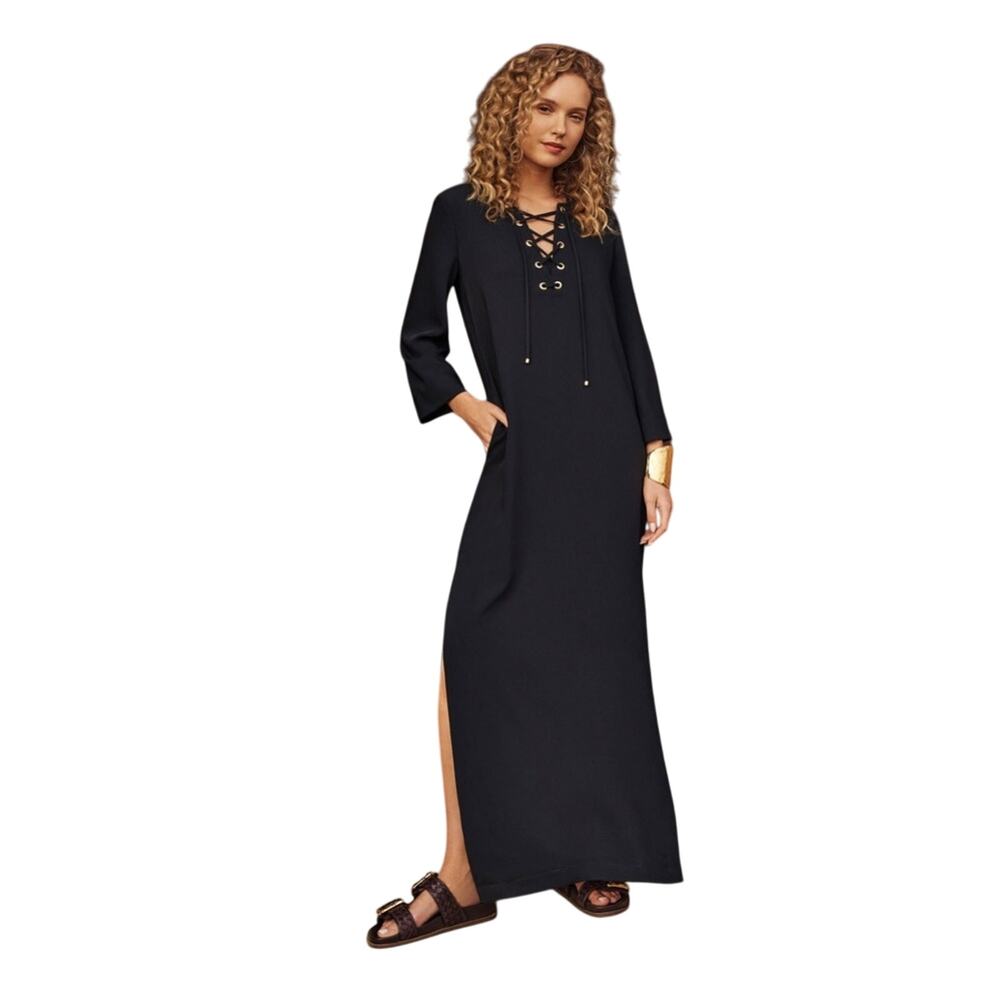 TRINA TURK $298 Catamaran 3/4-Sleeve Maxi Black Dress Size XS
